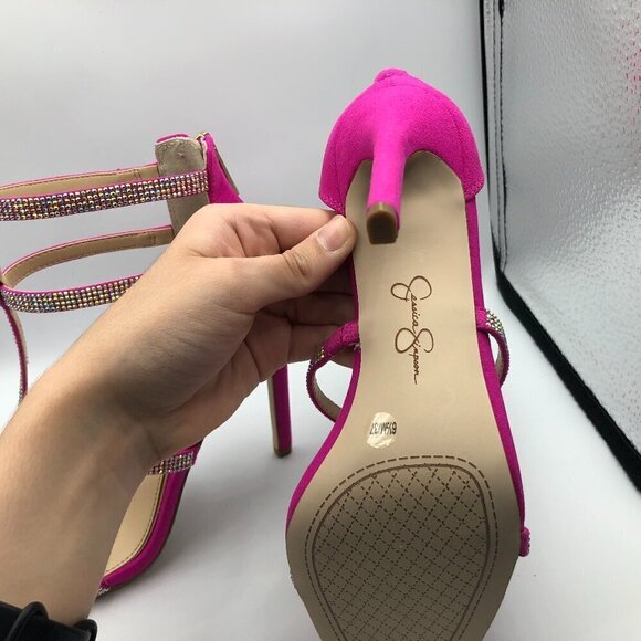 Jessica Simpson Women's Oliana Embellished Heeled Caged Sandal Pink New 6.5 - Picture 6 of 6